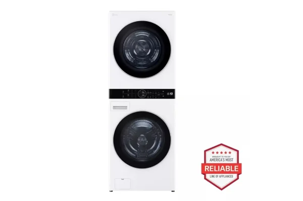 LG - 5.0 Cu. Ft. HE Smart Front Load Washer and 7.8 Cu. Ft. Electric Dryer WashTower with Steam and Ventless Heat Pump Tech - White